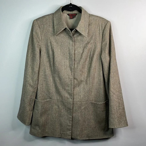 VINTAGE Simon Chang Cashmere Wool Blend Blazer Brown Tweed Button Up Size 10 - Picture 14 of 14